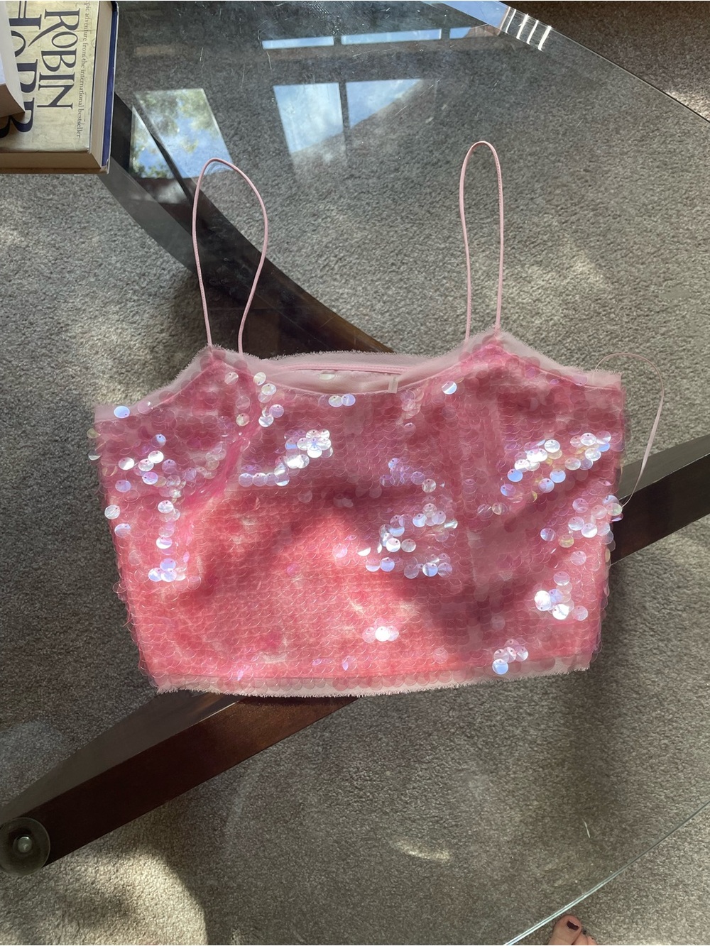 LoveShackFancy Pink Iridescent Sequin Crop Top
